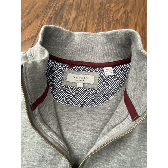 Ted Baker London Sweater Mens Size 3 US Small Gray 1/4 Zip Pullover Stretch CO41 - Picture 6 of 7